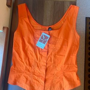 Vintage orange embroidered snap tank